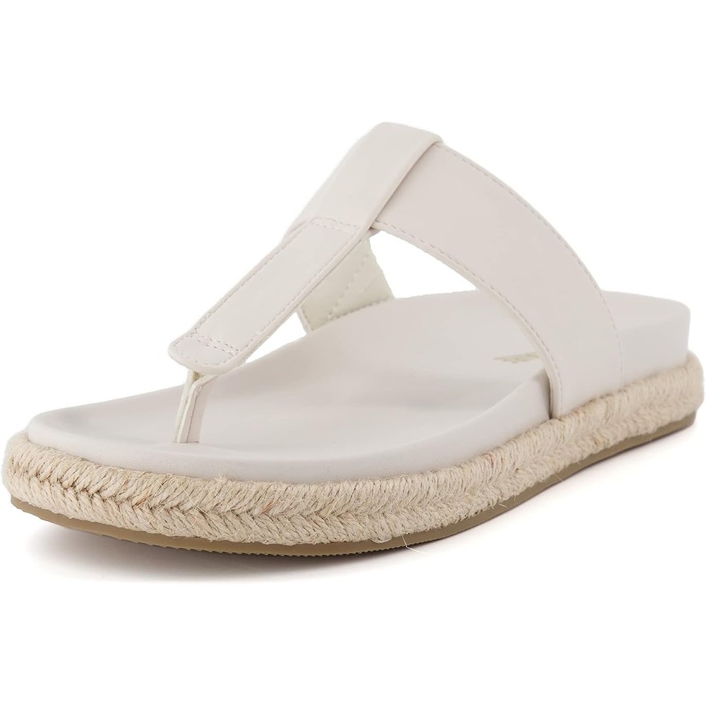 Joie Nacho Cream Faux Leather Espadrille Thong Sandals Womens 7M